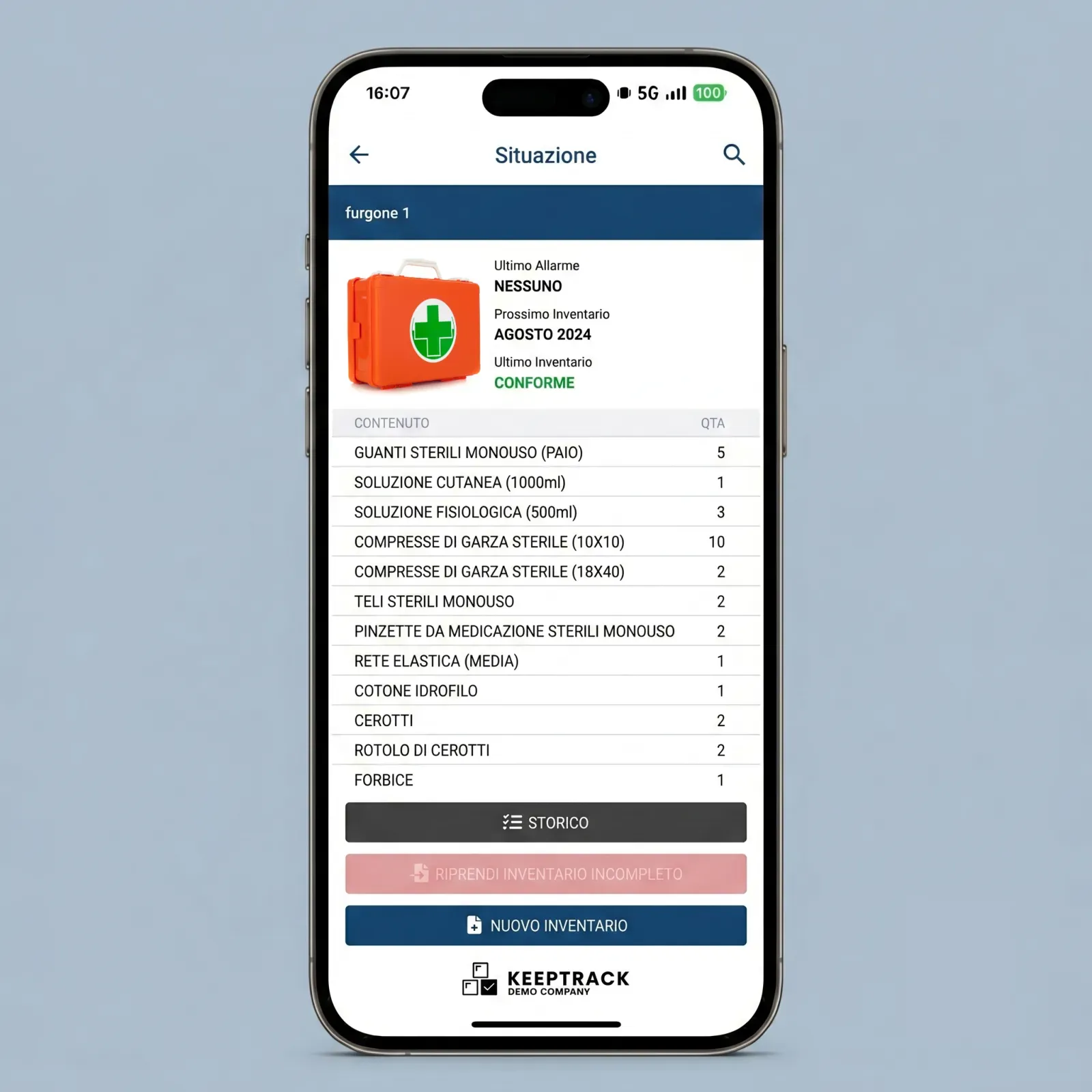 Inventario guidato con l'App KeepTrack First Aid